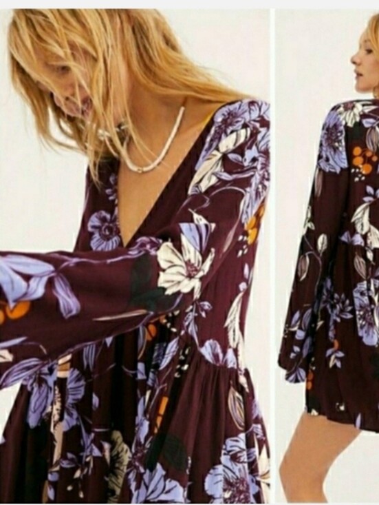 Free People Tops - Free People Purple Floral V-Neck Tunic Dress